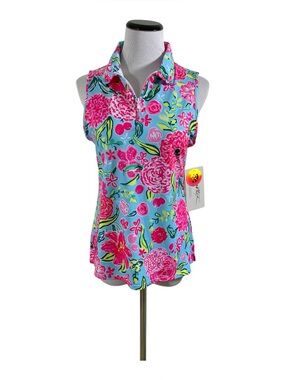 Gottex Athletic Sleeveless Top Sz L Pink Floral Activewear Tennis Golf